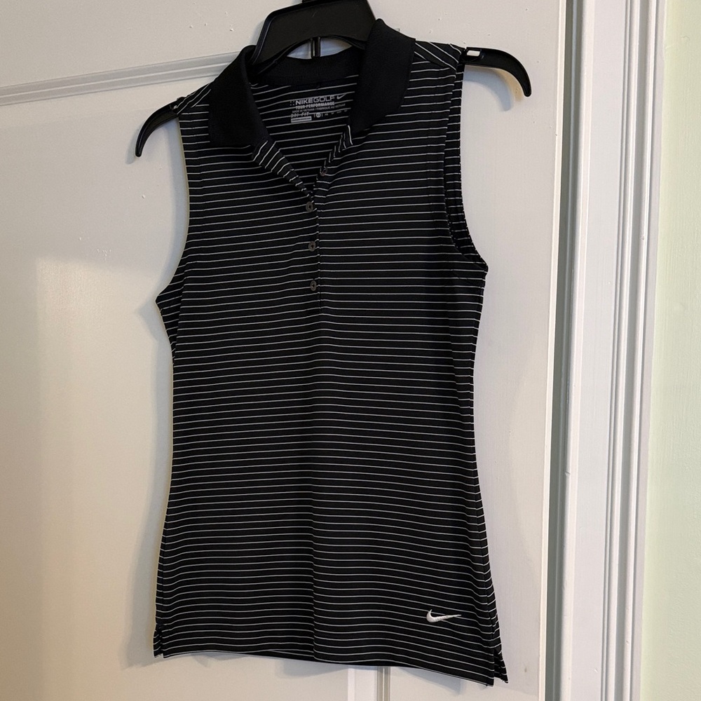 Nike Women's Black and White Striped Tank Top